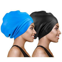 Large silicone swim cap for women with long hair, high elasticity, large head, waterproof, head-tight, extra large size swim cap
