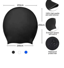 Large silicone swim cap for women with long hair, high elasticity, large head, waterproof, head-tight, extra large size swim cap